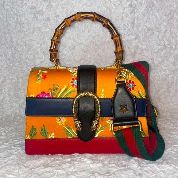 Gucci Satin Calfskin Bamboo Tokyo Jacquard Floral Dionysus Top Handle Bag Purse - Picture 3 of 17